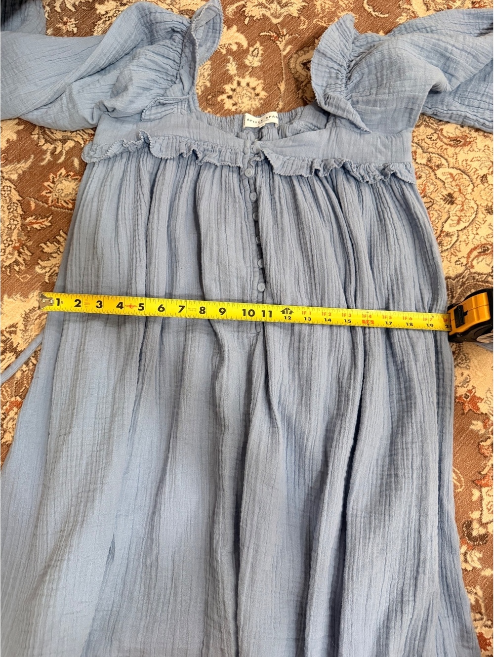 Apiece Apart 100% Cotton Gauze Ruffle Long Sleeve Dress - Picture 5 of 8